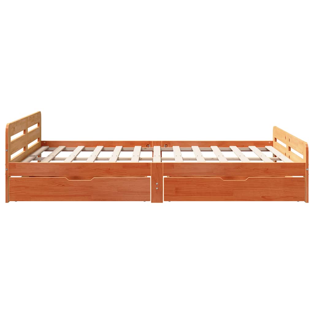 Cadre de lit sans matelas cire marron 150x200cm bois pin massif - XIOS