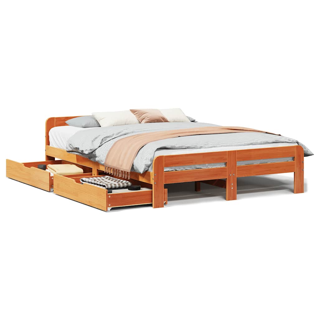 Cadre de lit sans matelas cire marron 140x200cm bois pin massif - XIOS