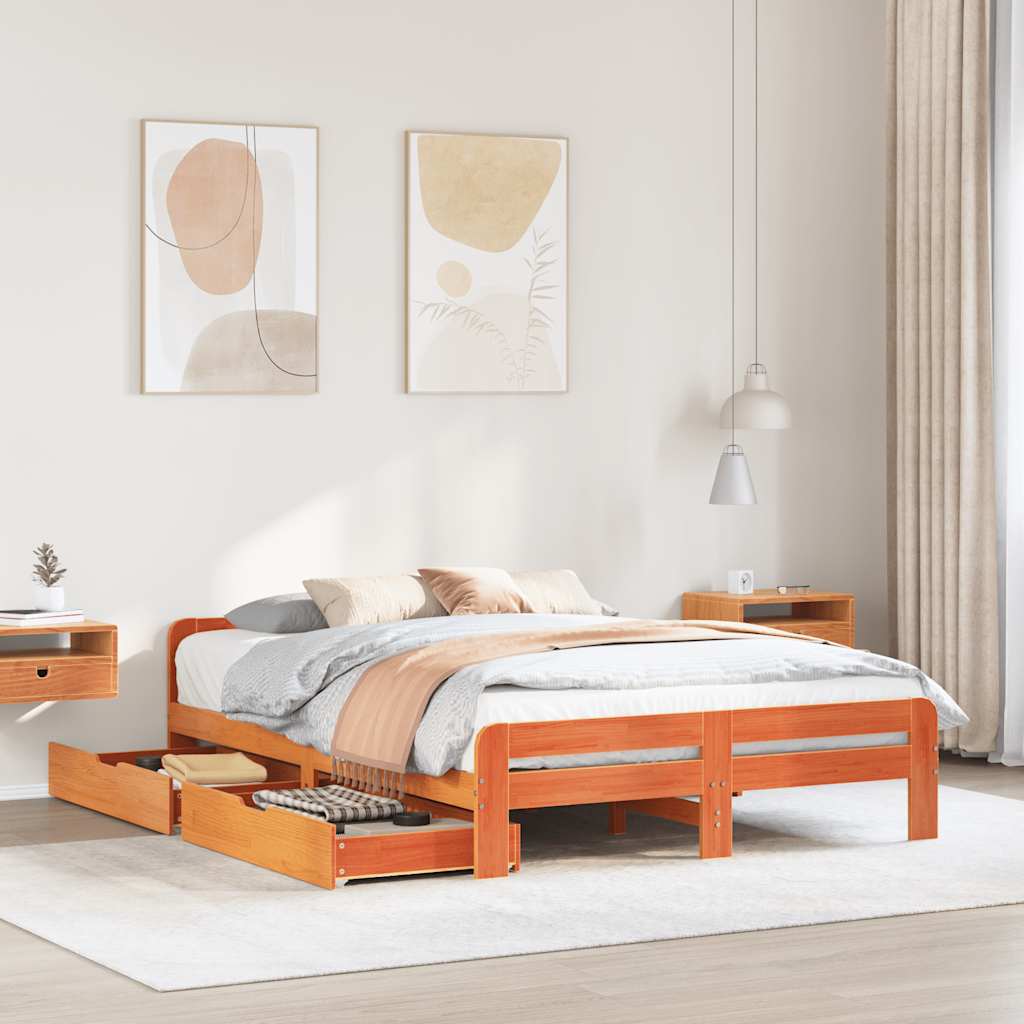 Cadre de lit sans matelas cire marron 140x200cm bois pin massif - XIOS