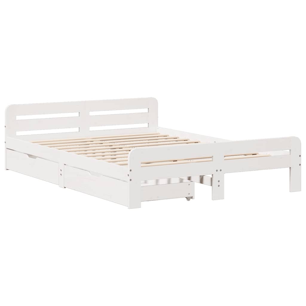 Cadre de lit sans matelas blanc 140x190 cm bois de pin massif - XIOS