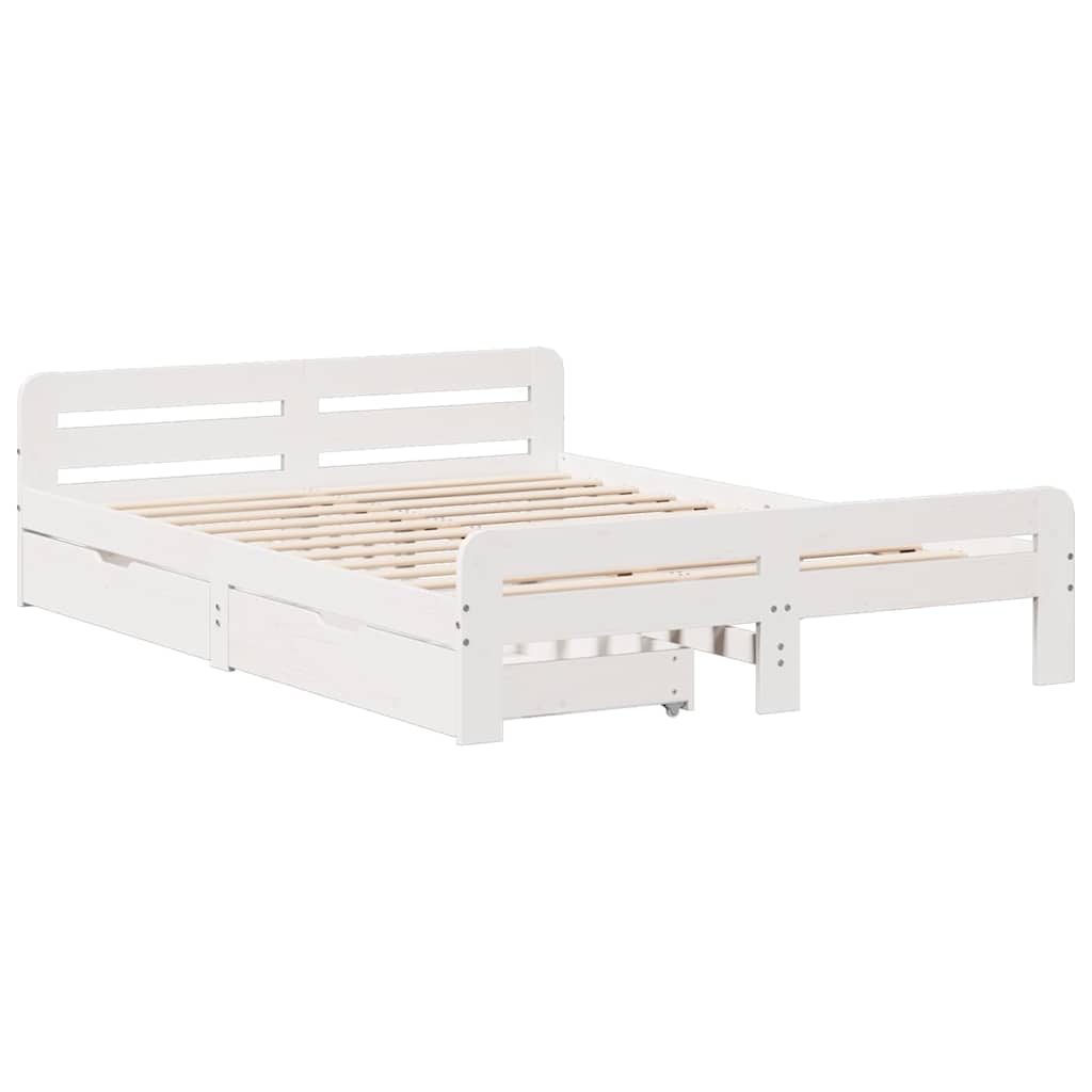 Cadre de lit sans matelas blanc 140x190 cm bois de pin massif - XIOS