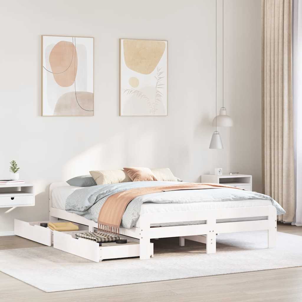 Cadre de lit sans matelas blanc 140x190 cm bois de pin massif - XIOS