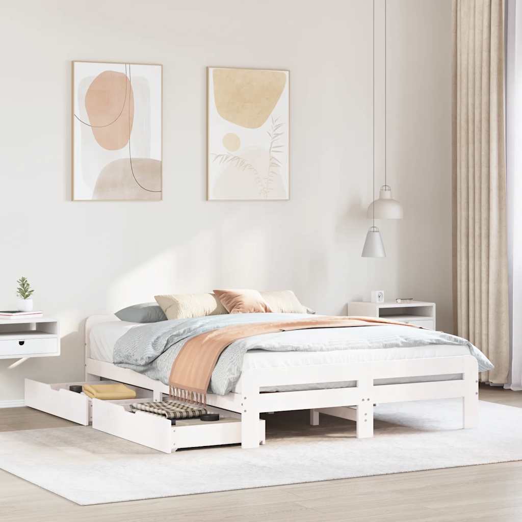 Cadre de lit sans matelas blanc 140x190 cm bois de pin massif - XIOS