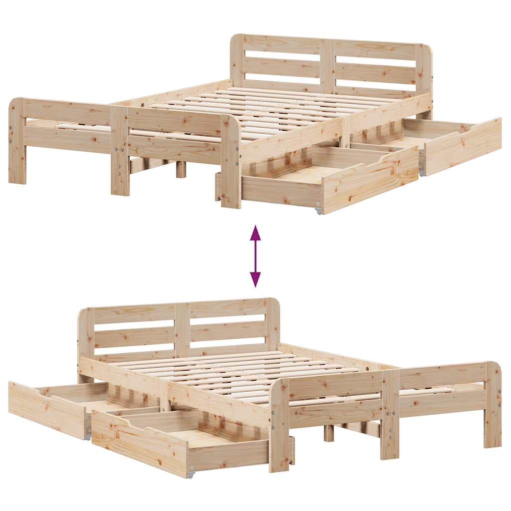 Cadre de lit sans matelas 135x190 cm bois de pin massif - XIOS