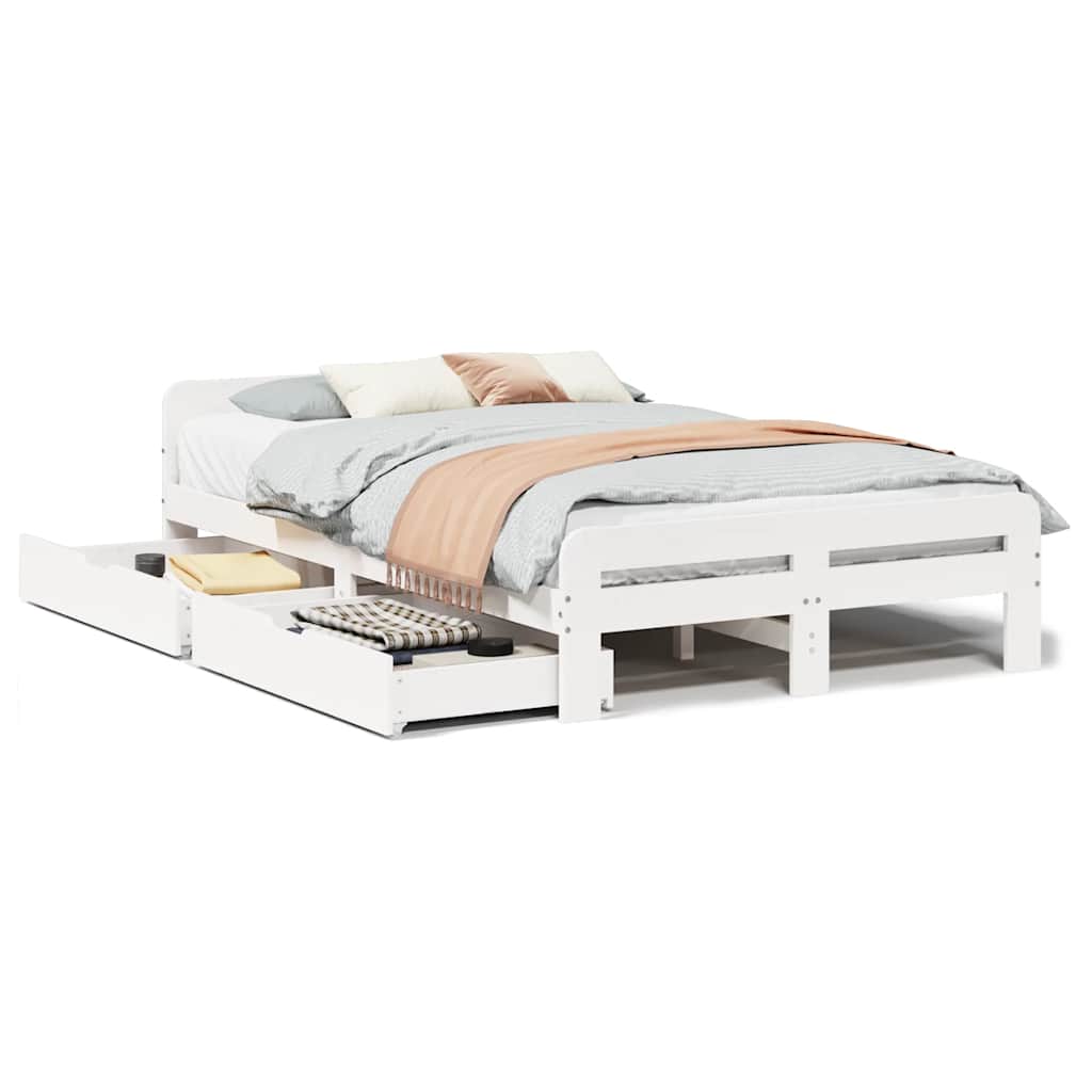 Cadre de lit sans matelas blanc 135x190 cm bois de pin massif - XIOS
