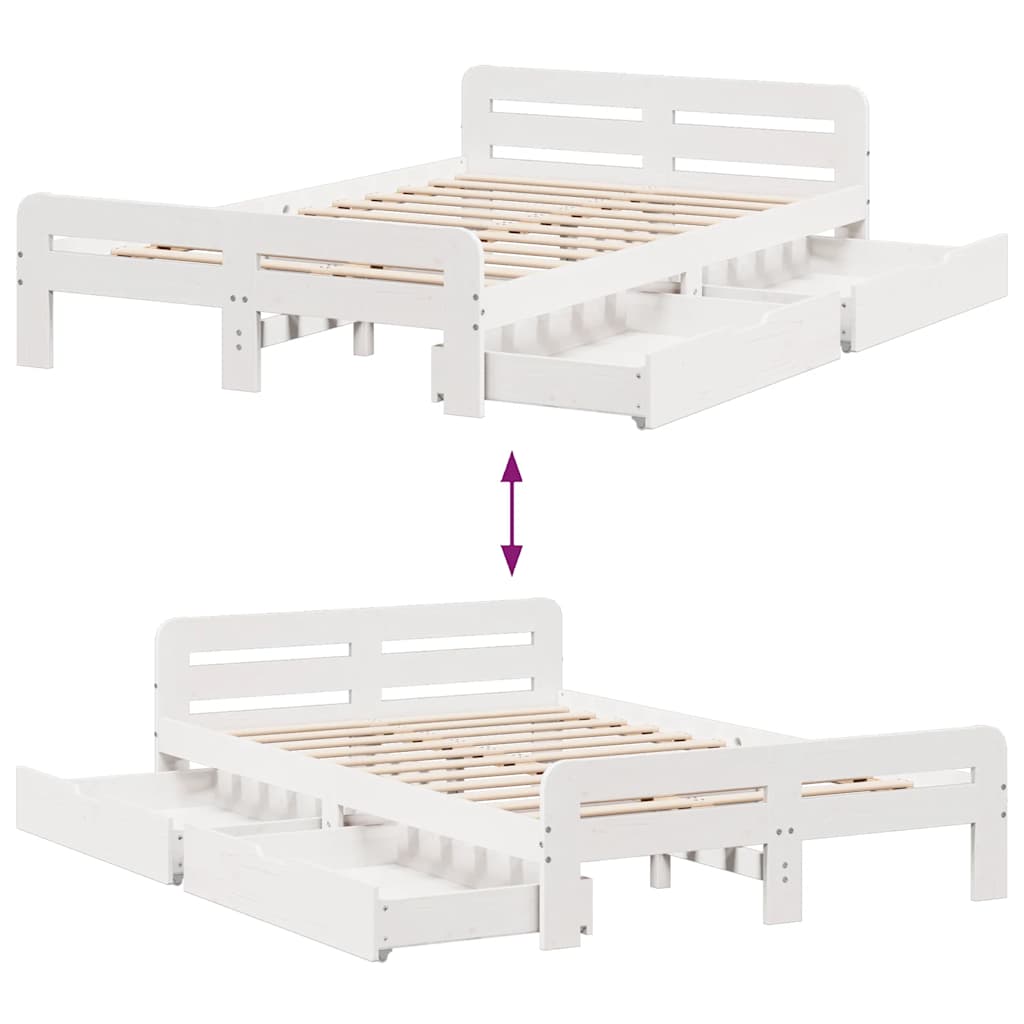 Cadre de lit sans matelas blanc 135x190 cm bois de pin massif - XIOS