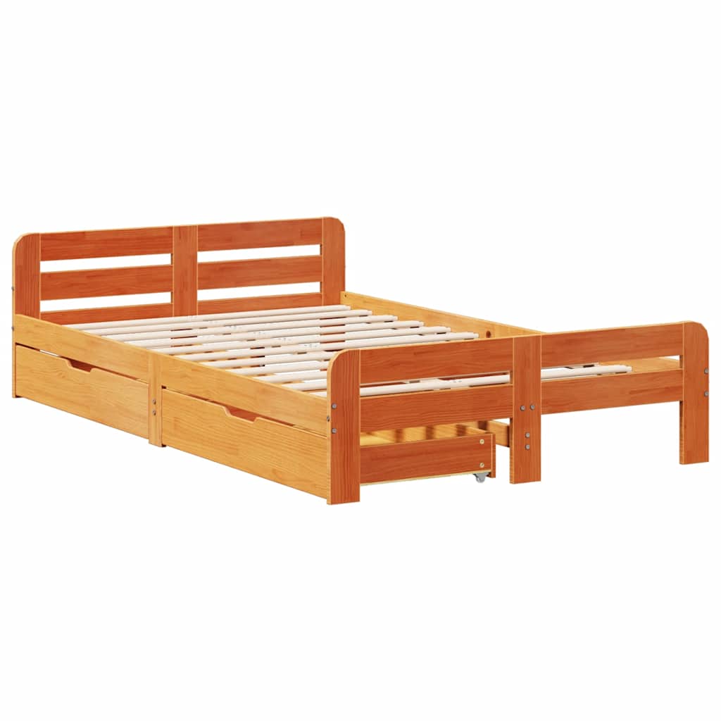 Cadre de lit sans matelas cire marron 135x190cm bois pin massif - XIOS