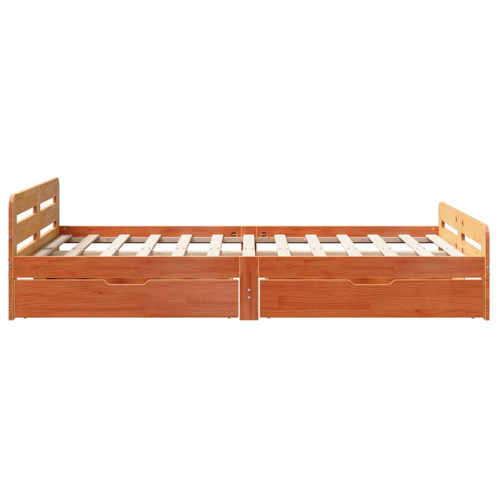 Cadre de lit sans matelas cire marron 135x190cm bois pin massif - XIOS