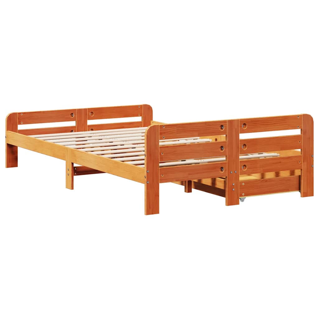 Cadre de lit sans matelas cire marron 135x190cm bois pin massif - XIOS