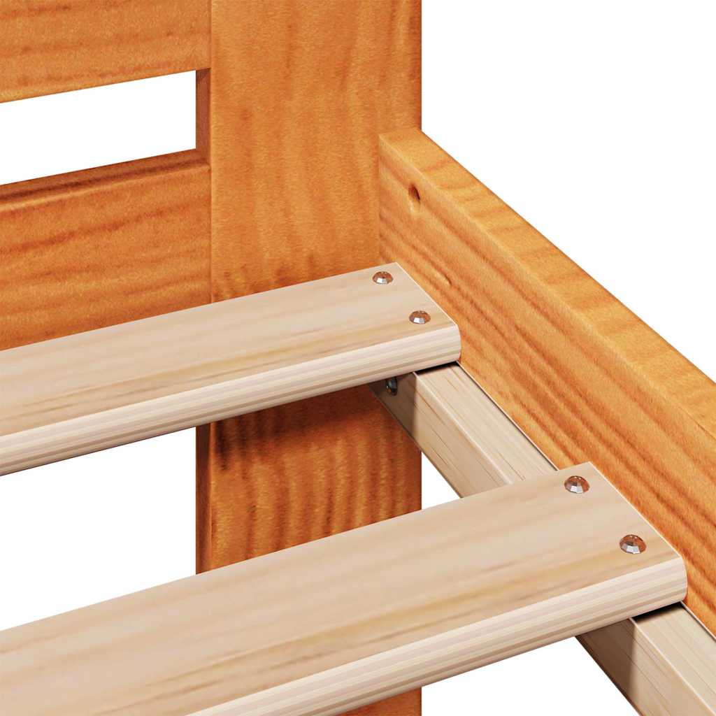 Cadre de lit sans matelas cire marron 135x190cm bois pin massif - XIOS