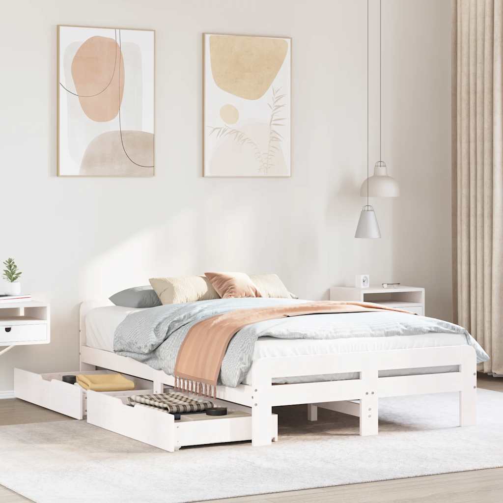 Cadre de lit sans matelas blanc 120x190 cm bois de pin massif - XIOS