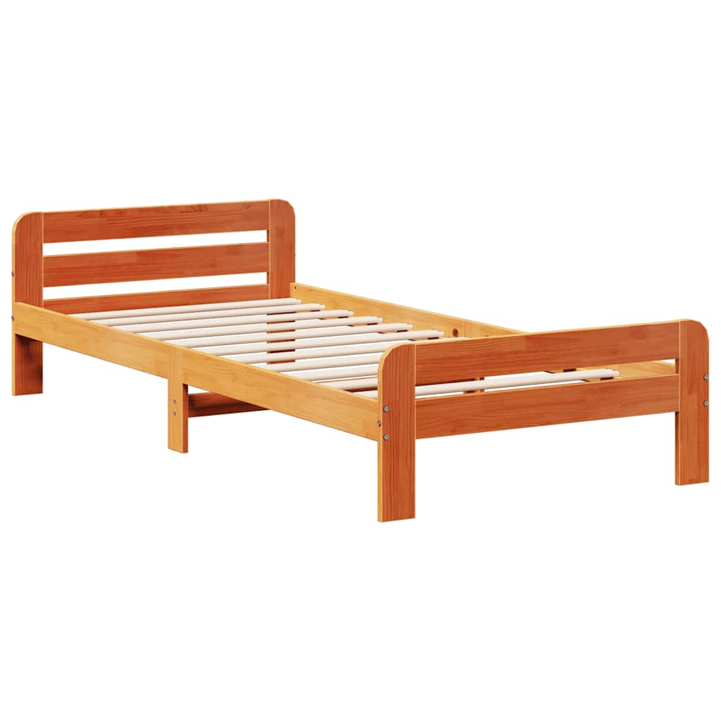Cadre de lit sans matelas cire marron 75x190 cm bois pin massif - XIOS