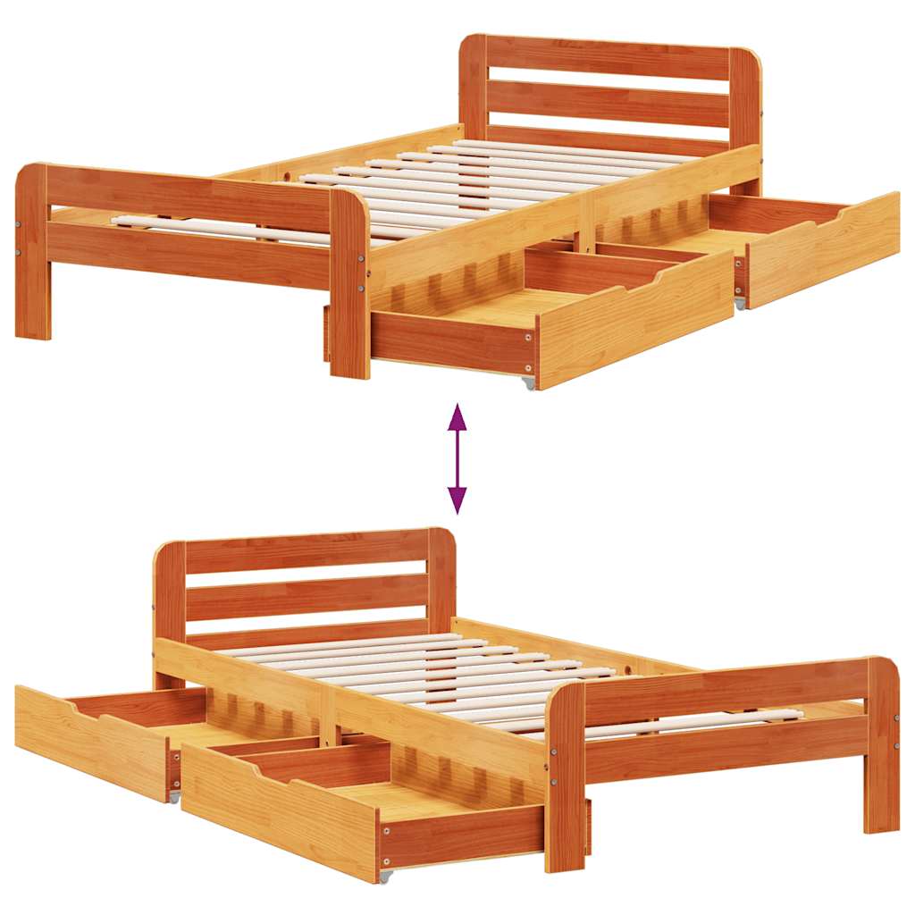 Cadre de lit sans matelas cire marron 75x190 cm bois pin massif - XIOS