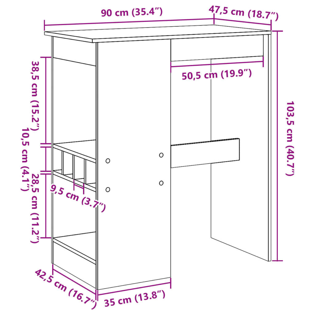 Table de bar avec étagères chêne fumé bois d'ingénierie - XIOS