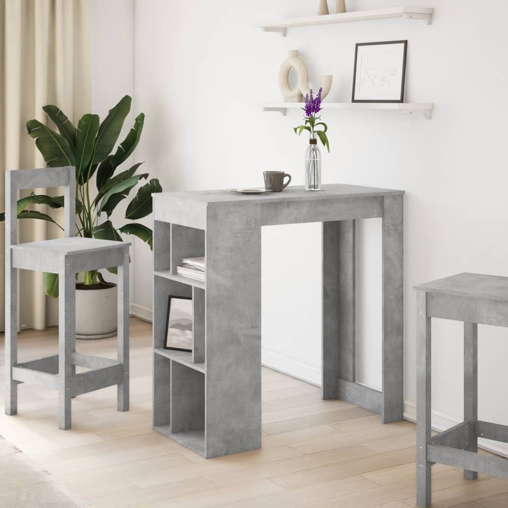 Table de bar avec étagères gris béton bois d'ingénierie - XIOS