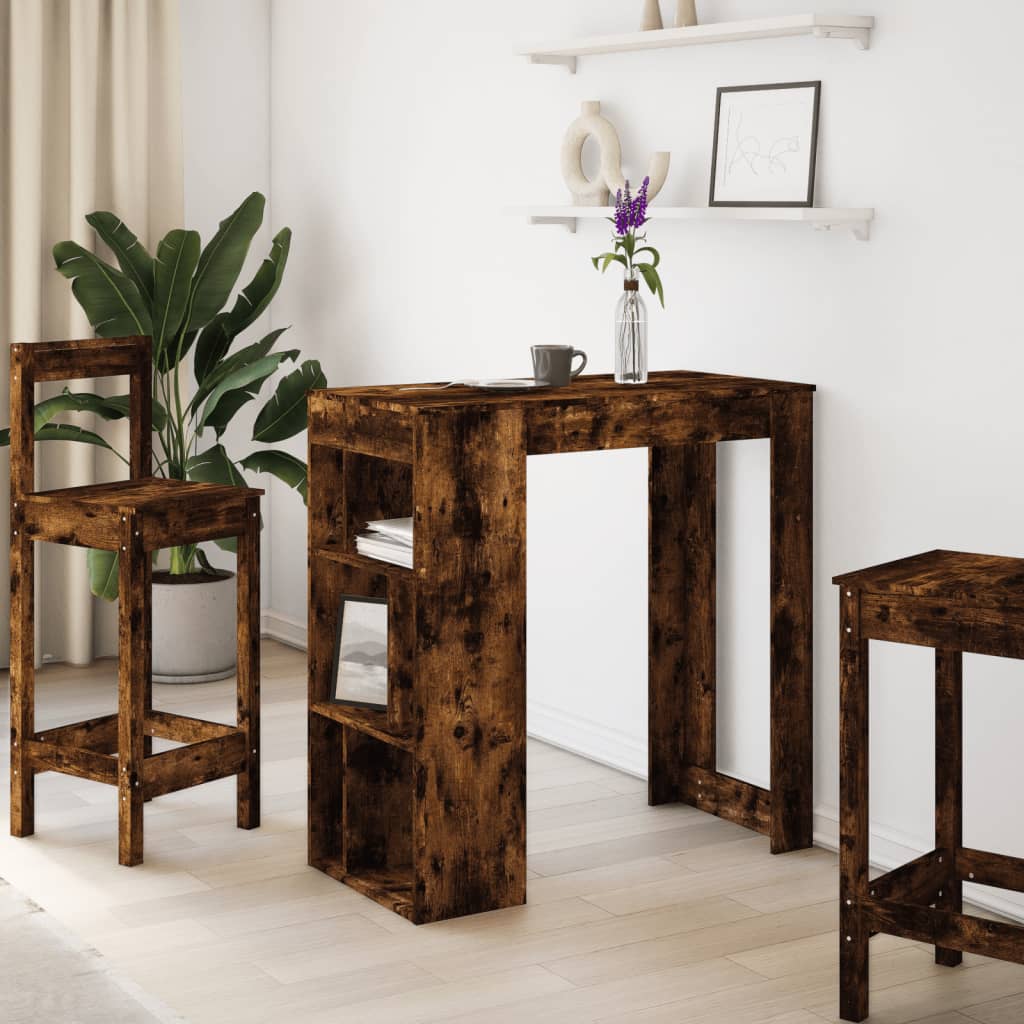 Table de bar avec étagères chêne fumé bois d'ingénierie - XIOS