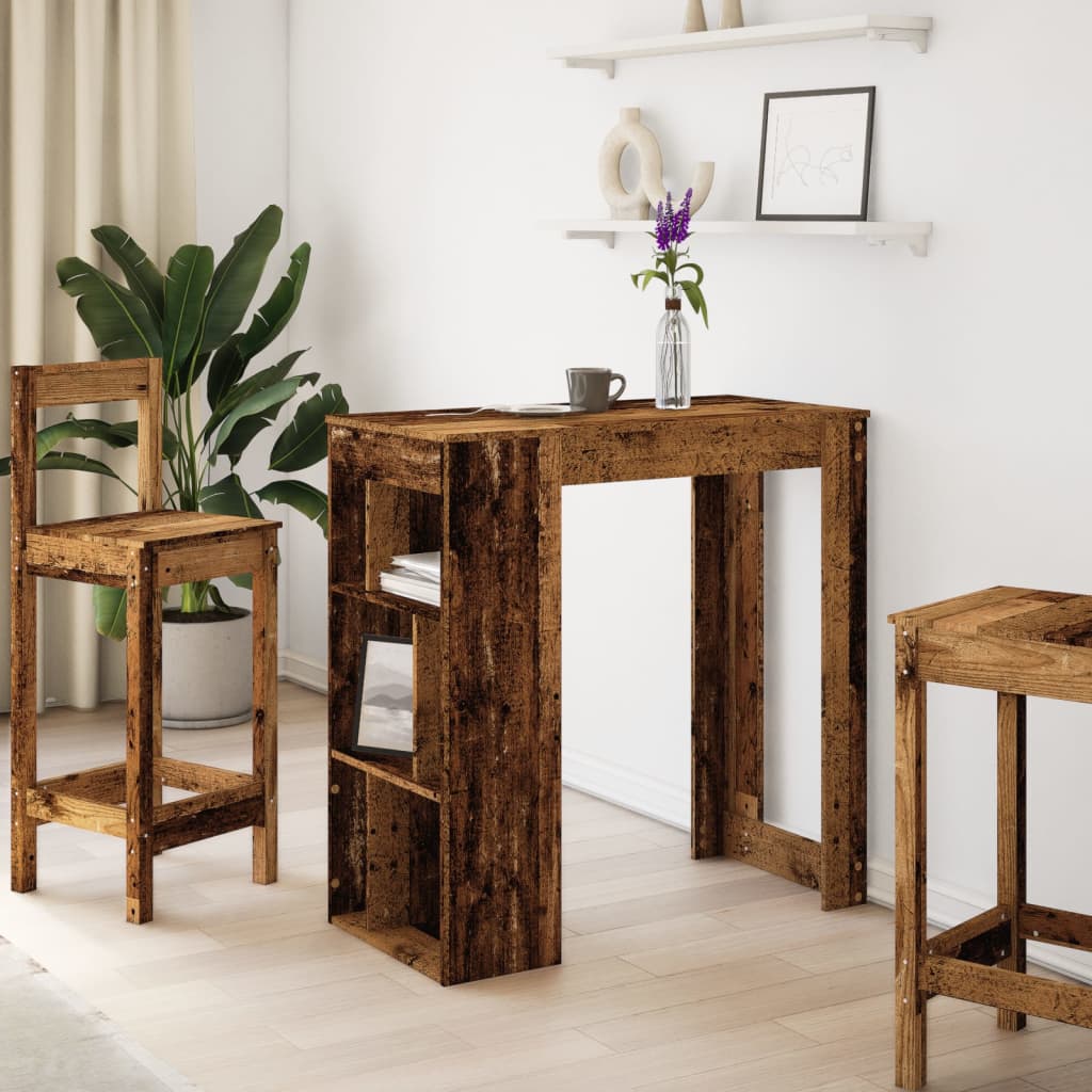 Table de bar avec étagères vieux bois bois d'ingénierie - XIOS