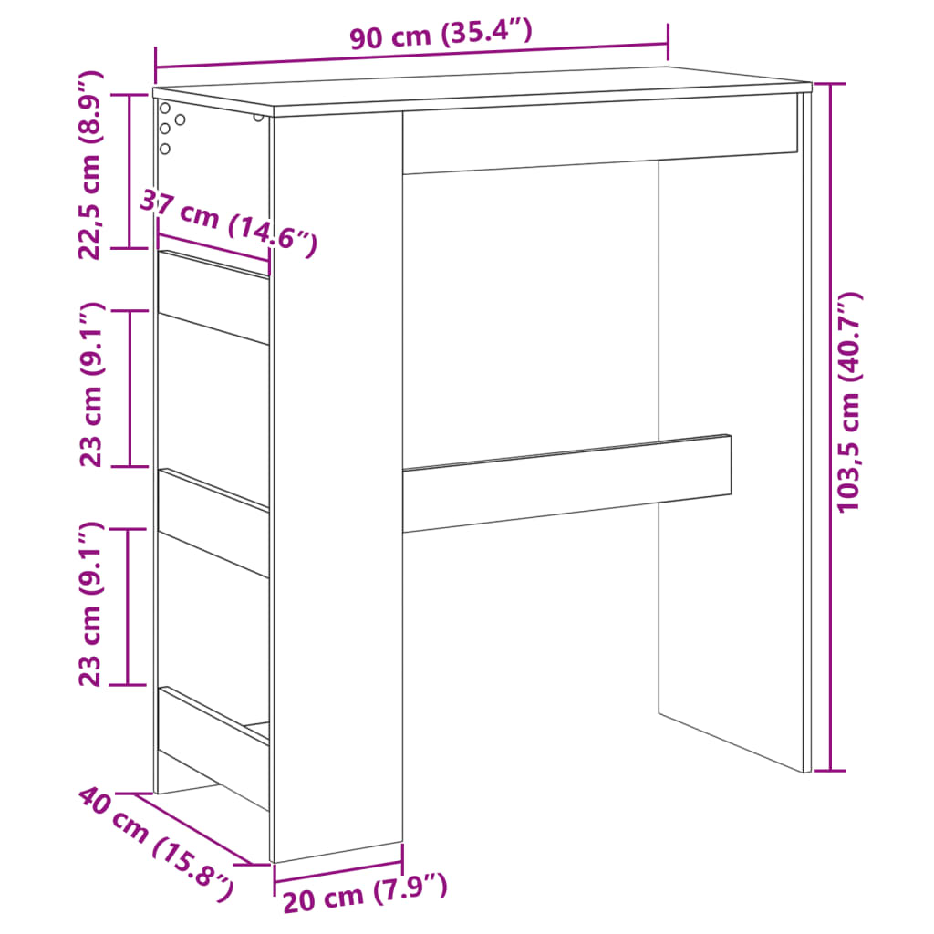 Table de bar et étagères blanc 90x40x103,5 cm bois d'ingénierie - XIOS