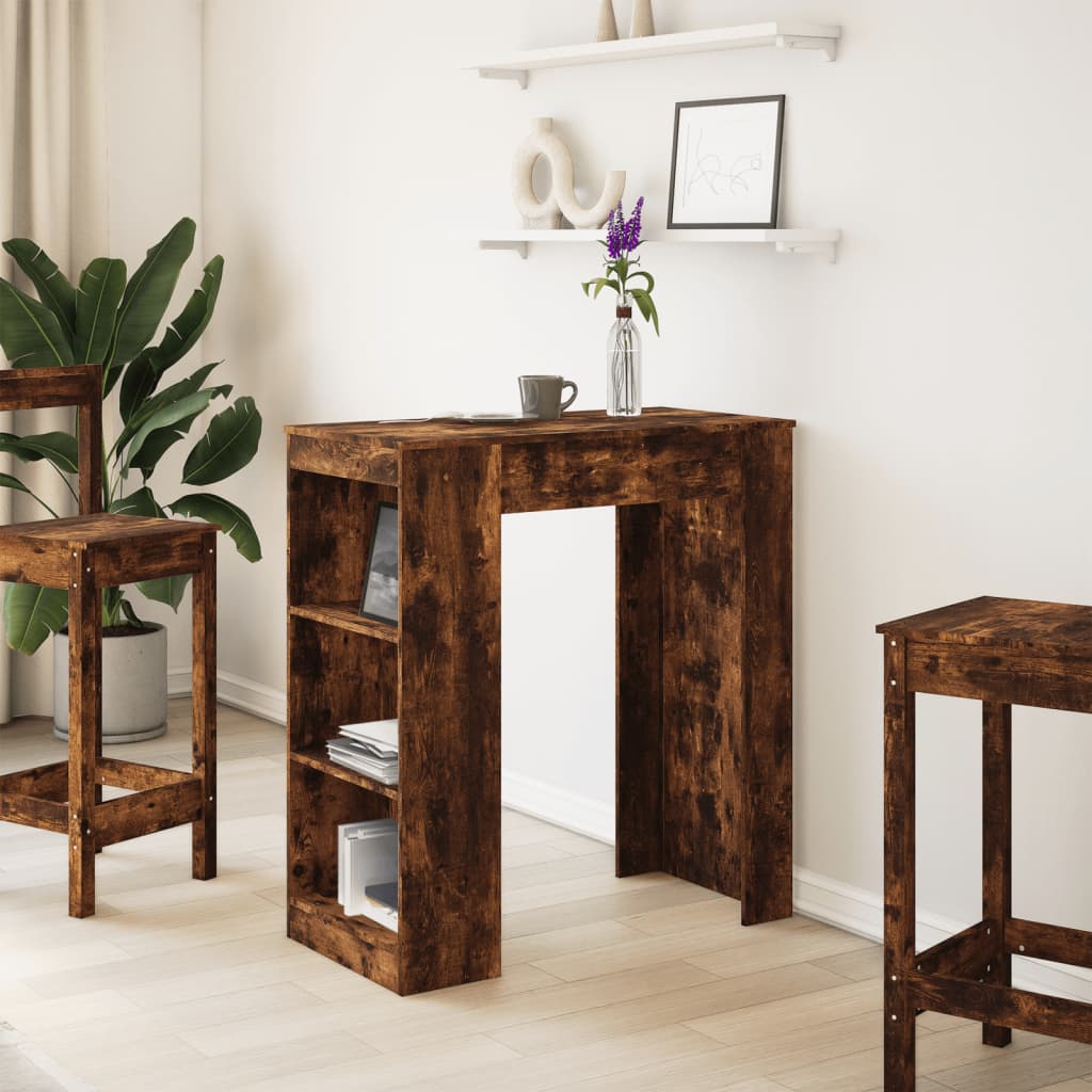 Table de bar avec étagères chêne fumé bois d'ingénierie - XIOS