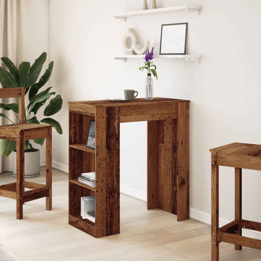 Table de bar avec étagères vieux bois bois d'ingénierie - XIOS