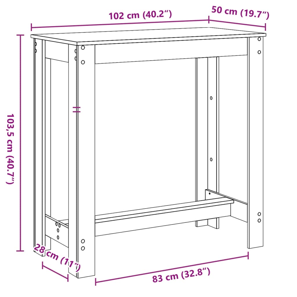 Table de bar blanc 102x50x103,5 cm bois d'ingénierie - XIOS
