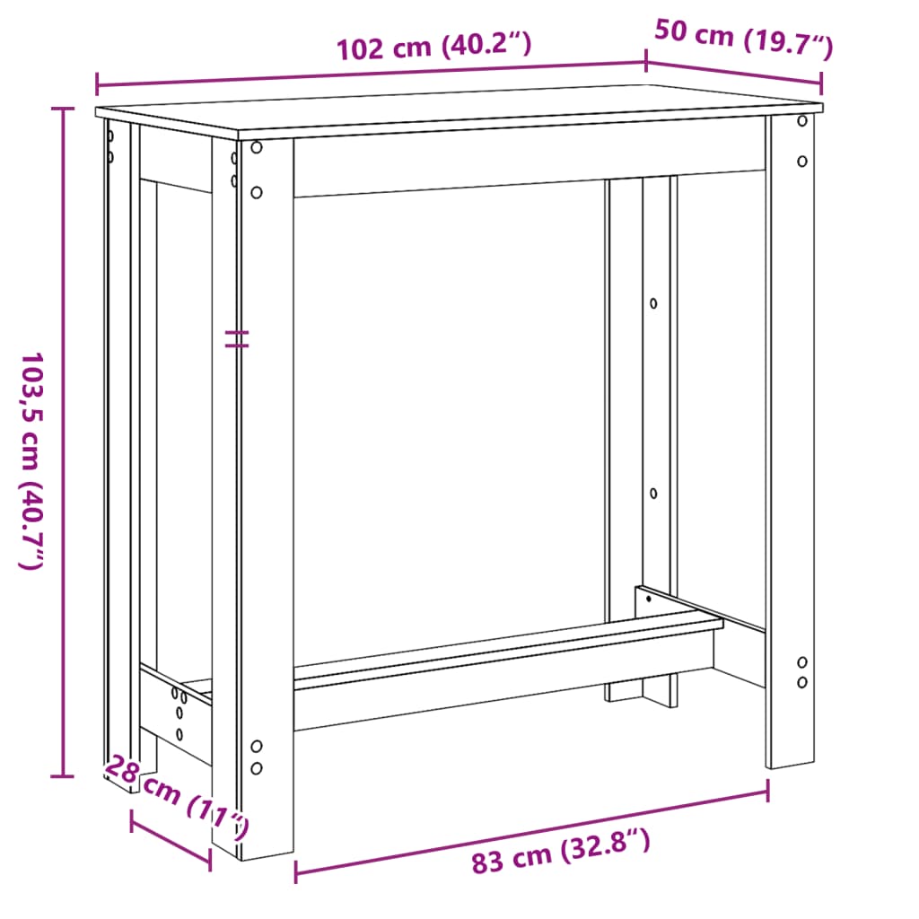 Table de bar chêne artisanal 102x50x103,5 cm bois d'ingénierie - XIOS