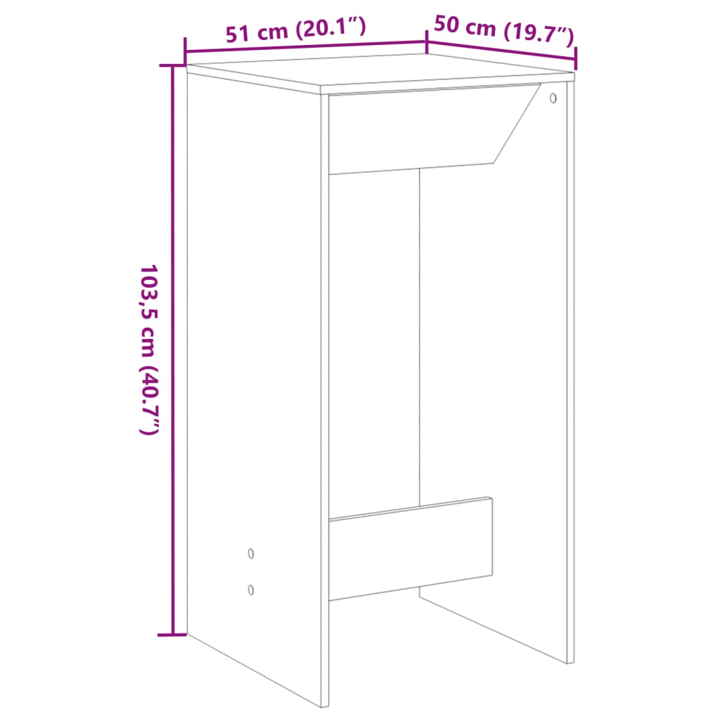 Table de bar noir 51x50x103,5 cm bois d'ingénierie - XIOS