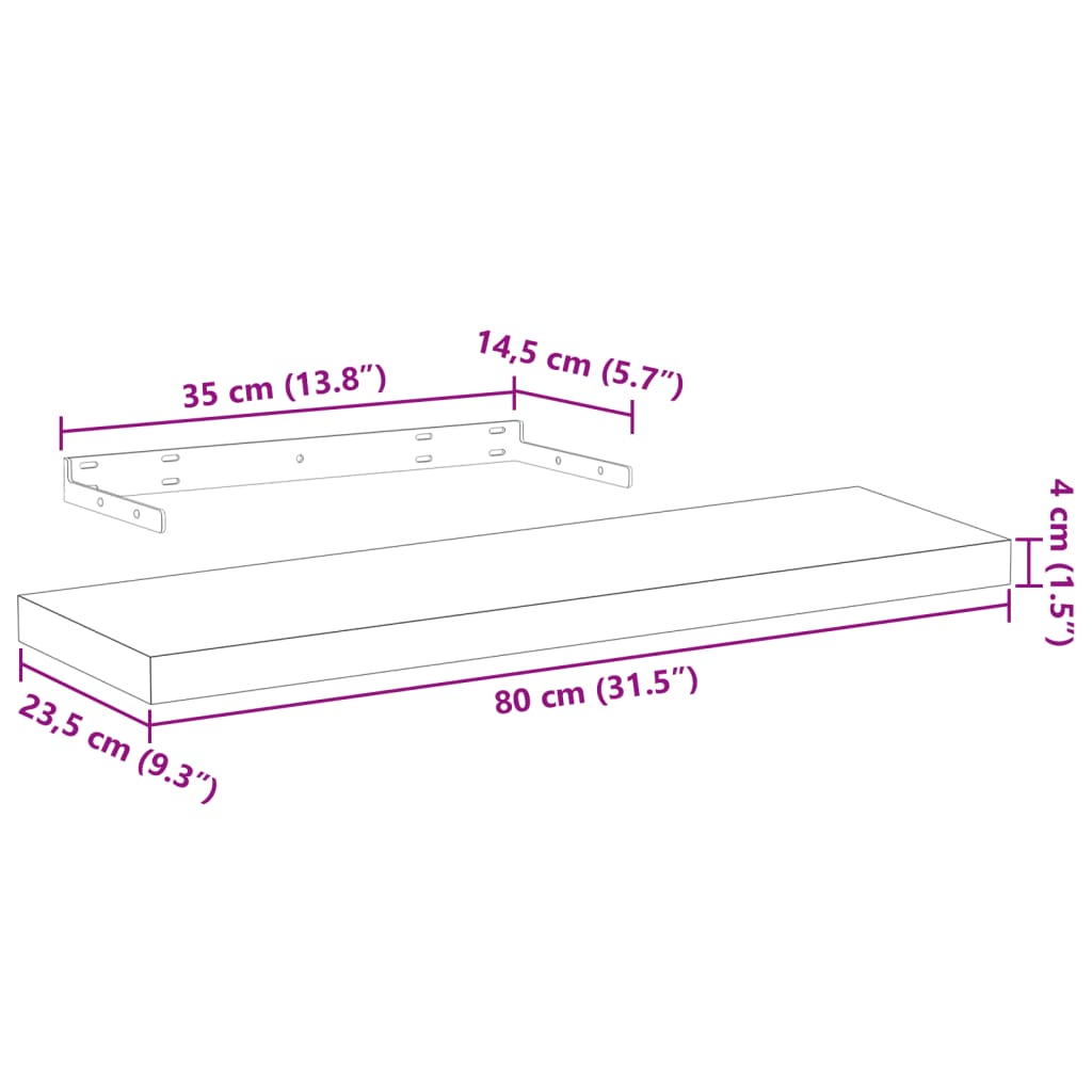 Étagères flottantes 2 pcs 80x23,5x4 cm bois d'ingénierie - XIOS