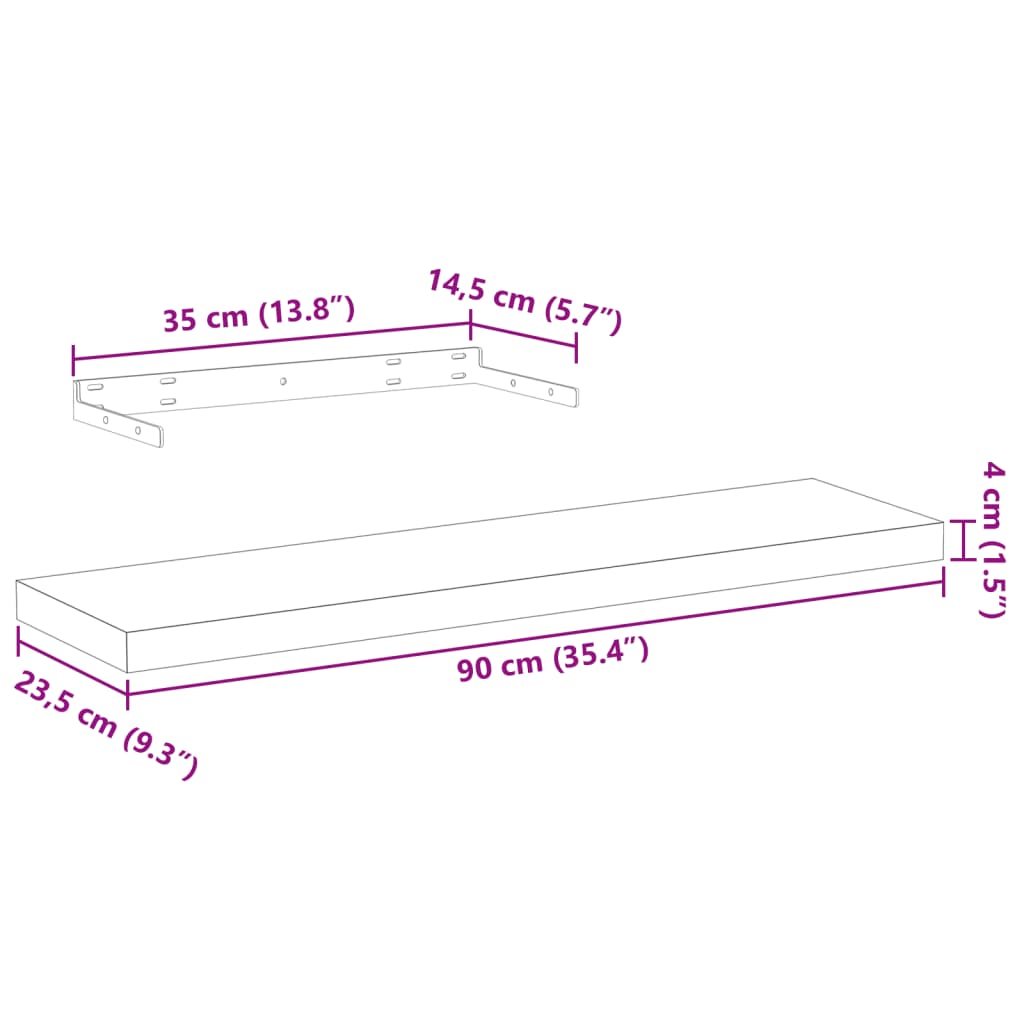 Étagères flottantes 2 pcs 90x23,5x4cm bois d'ingénierie - XIOS