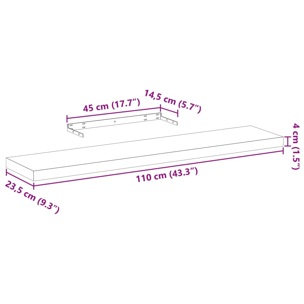 Étagères flottantes 4 pcs 110x23,5x4 cm bois d'ingénierie - XIOS