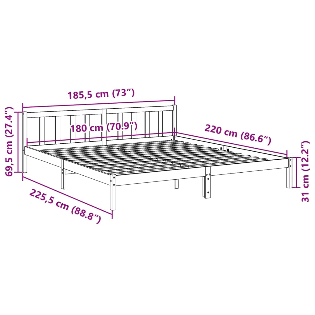 Cadre de lit extra long sans matelas 180x220 cm bois massif pin - XIOS