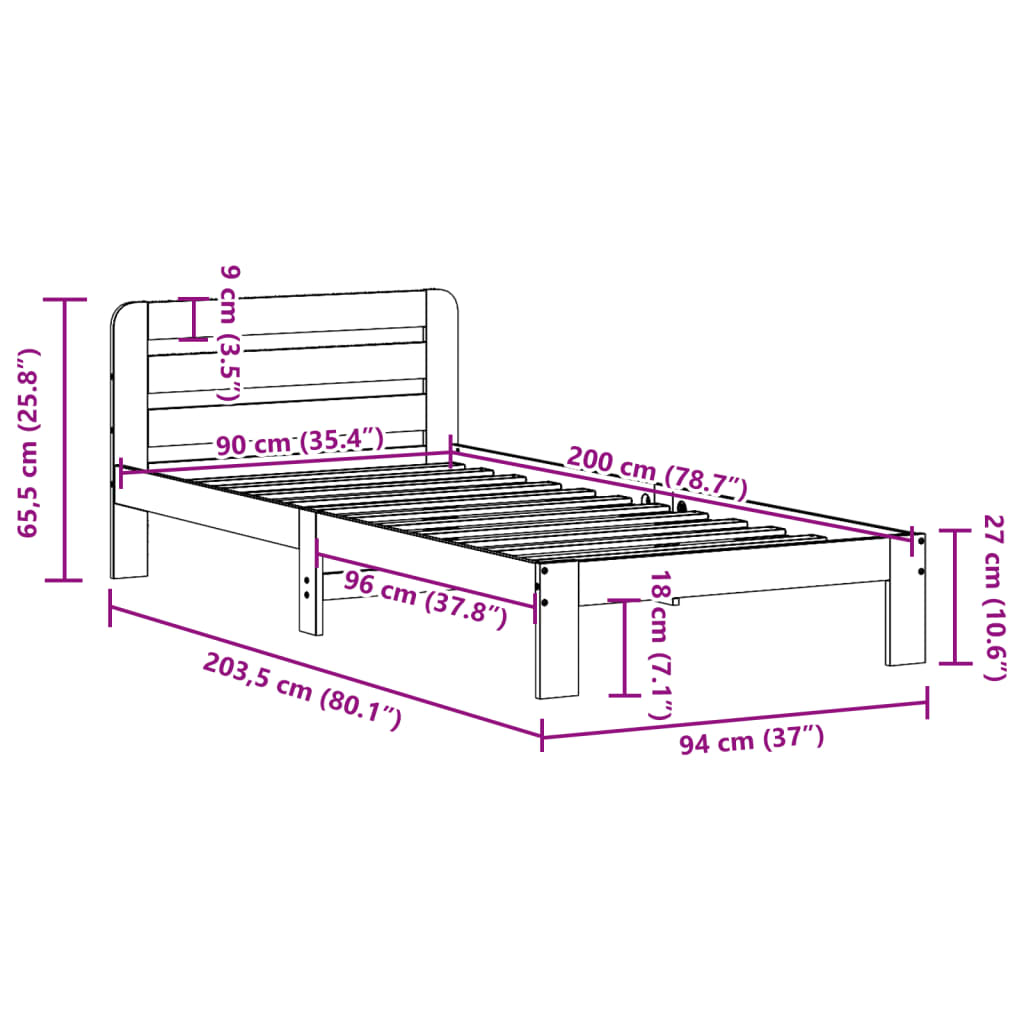 Cadre de lit sans matelas 90x200 cm bois de pin massif - XIOS