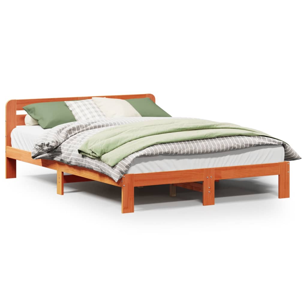 Cadre de lit sans matelas cire marron 140x200cm bois pin massif - XIOS