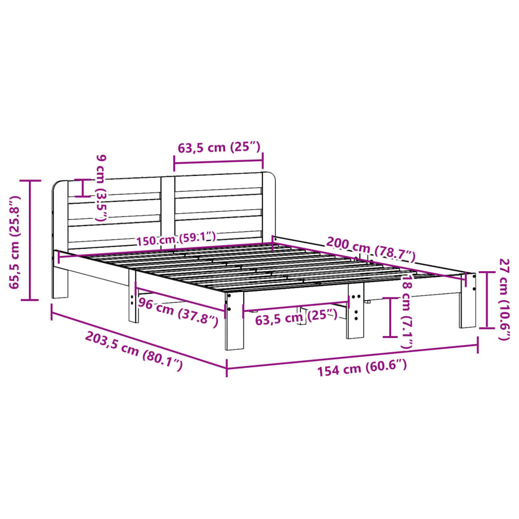 Cadre de lit sans matelas 150x200 cm bois de pin massif - XIOS