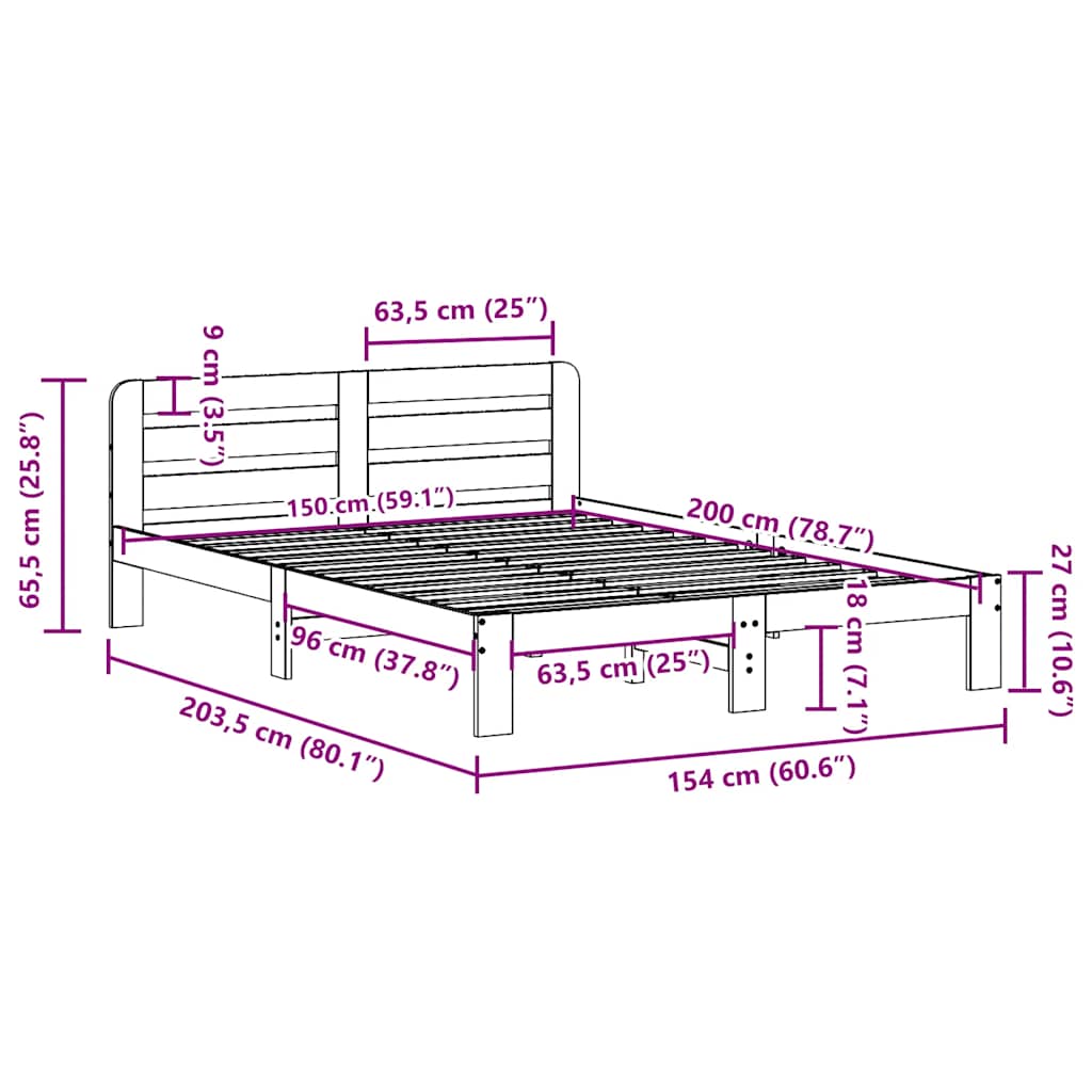 Cadre de lit sans matelas cire marron 150x200cm bois pin massif - XIOS