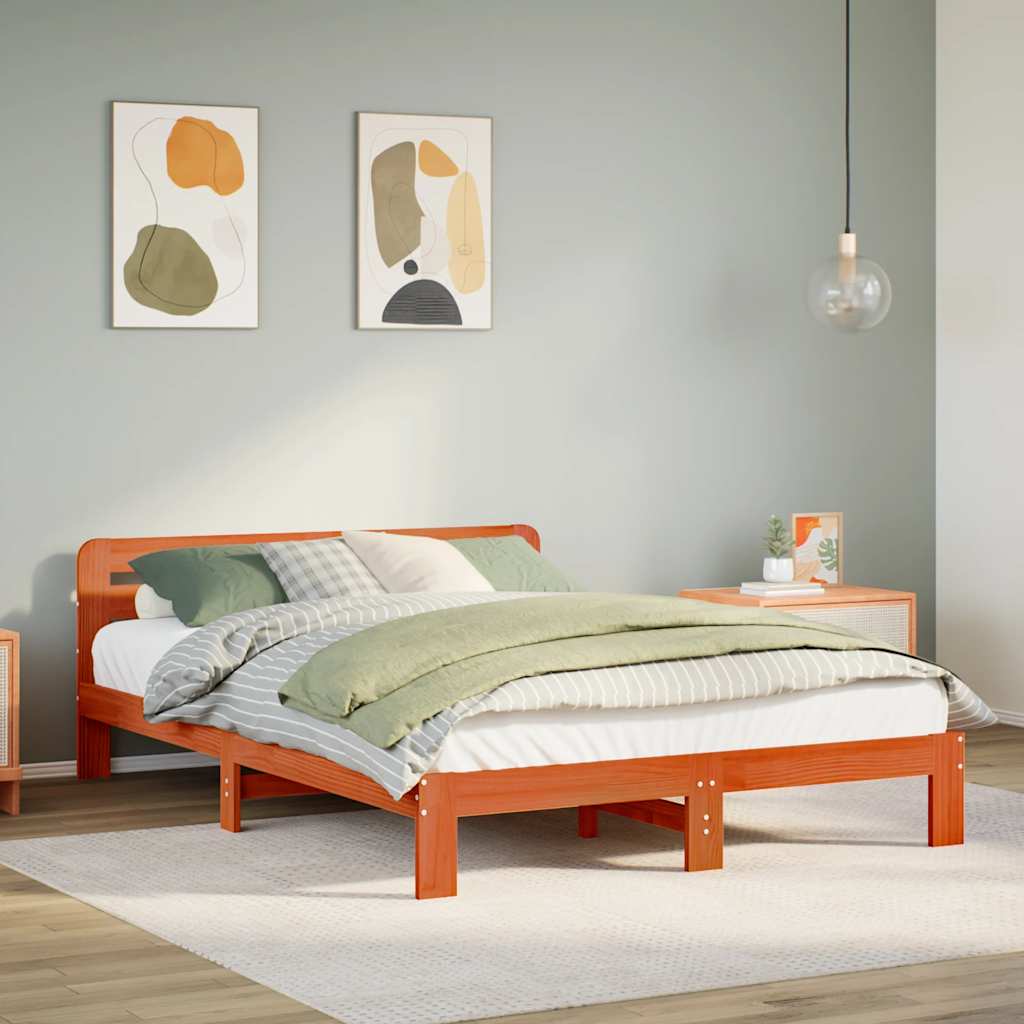 Cadre de lit sans matelas cire marron 150x200cm bois pin massif - XIOS