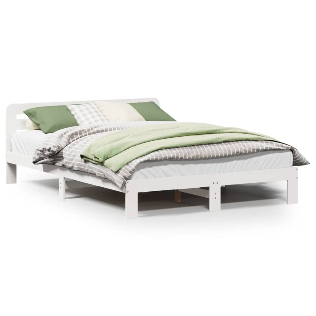 Cadre de lit sans matelas blanc 160x200 cm bois de pin massif - XIOS
