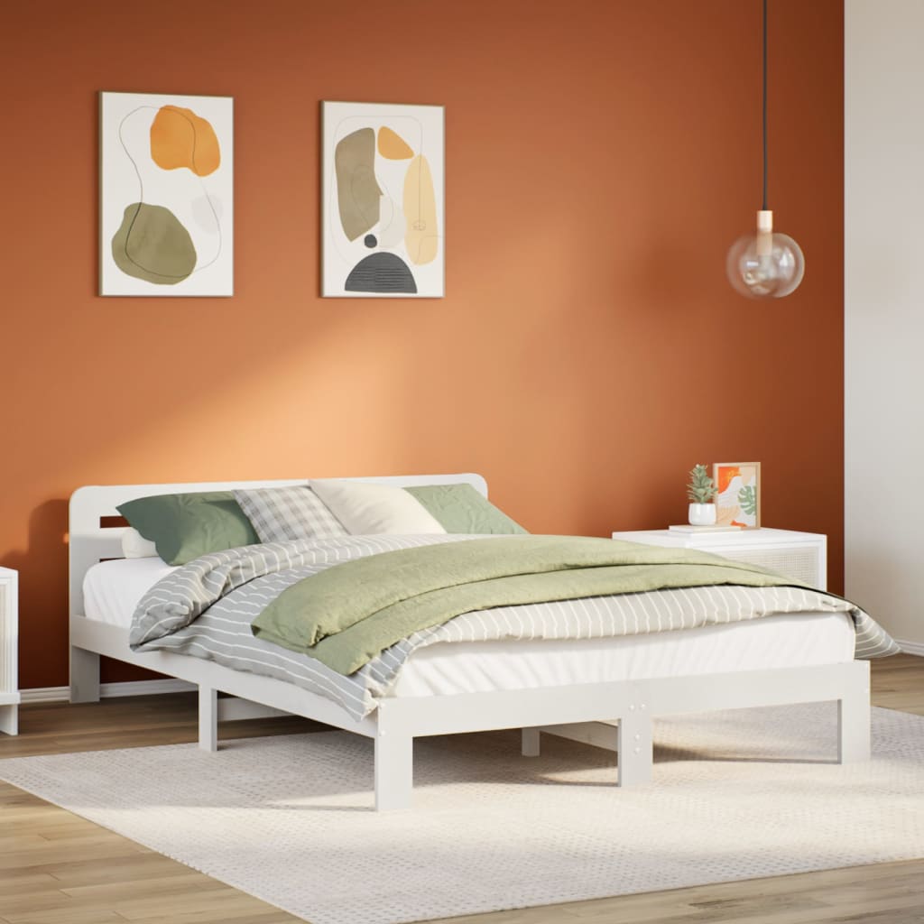 Cadre de lit sans matelas blanc 160x200 cm bois de pin massif - XIOS