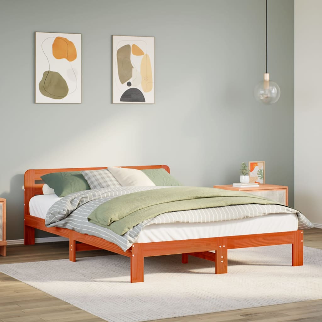 Cadre de lit sans matelas cire marron 160x200cm bois pin massif - XIOS