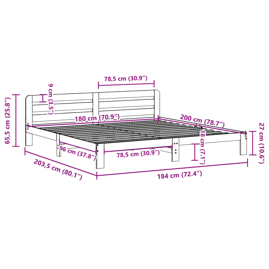 Cadre de lit sans matelas blanc 180x200 cm bois massif de pin - XIOS