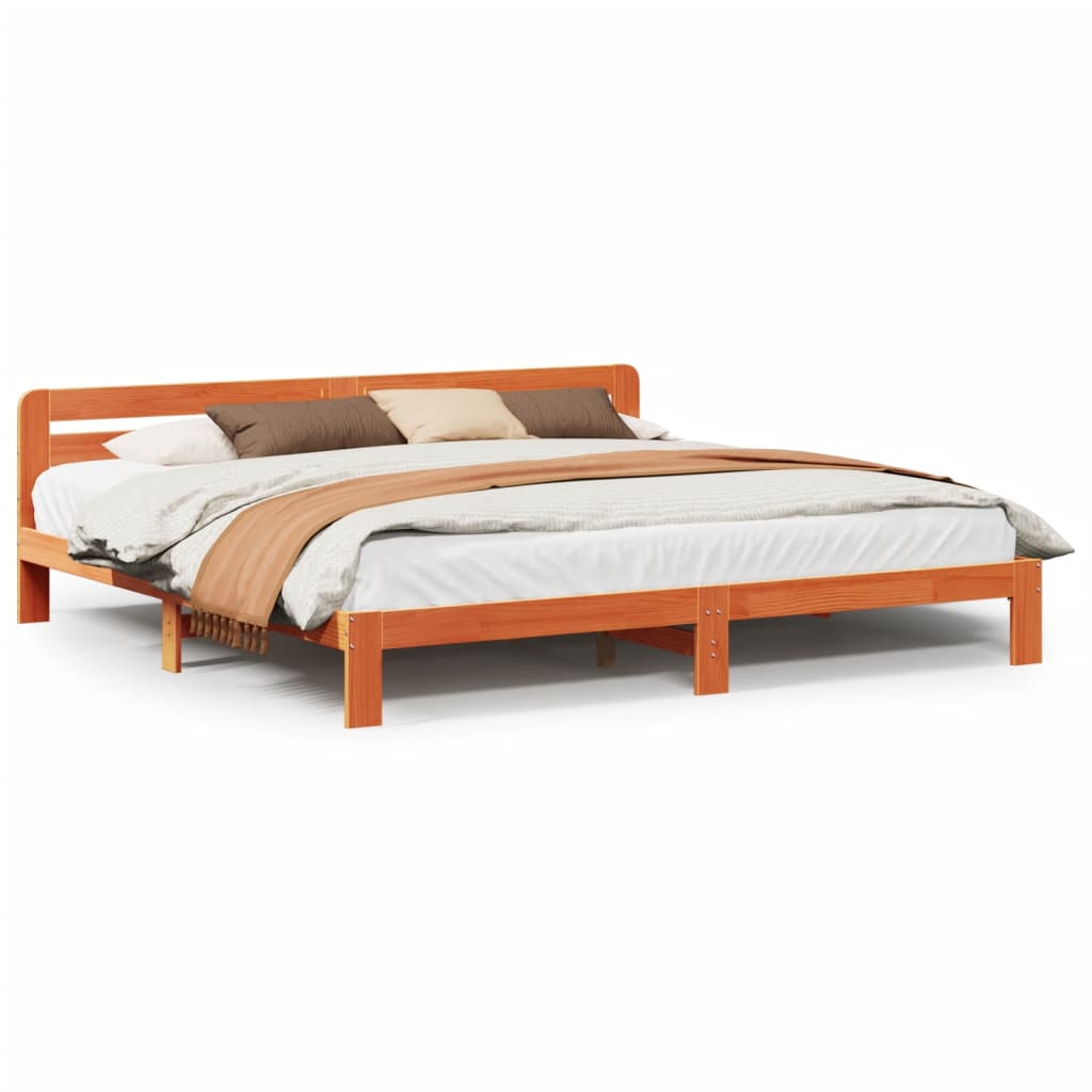 Cadre de lit sans matelas cire marron 180x200cm bois pin massif - XIOS