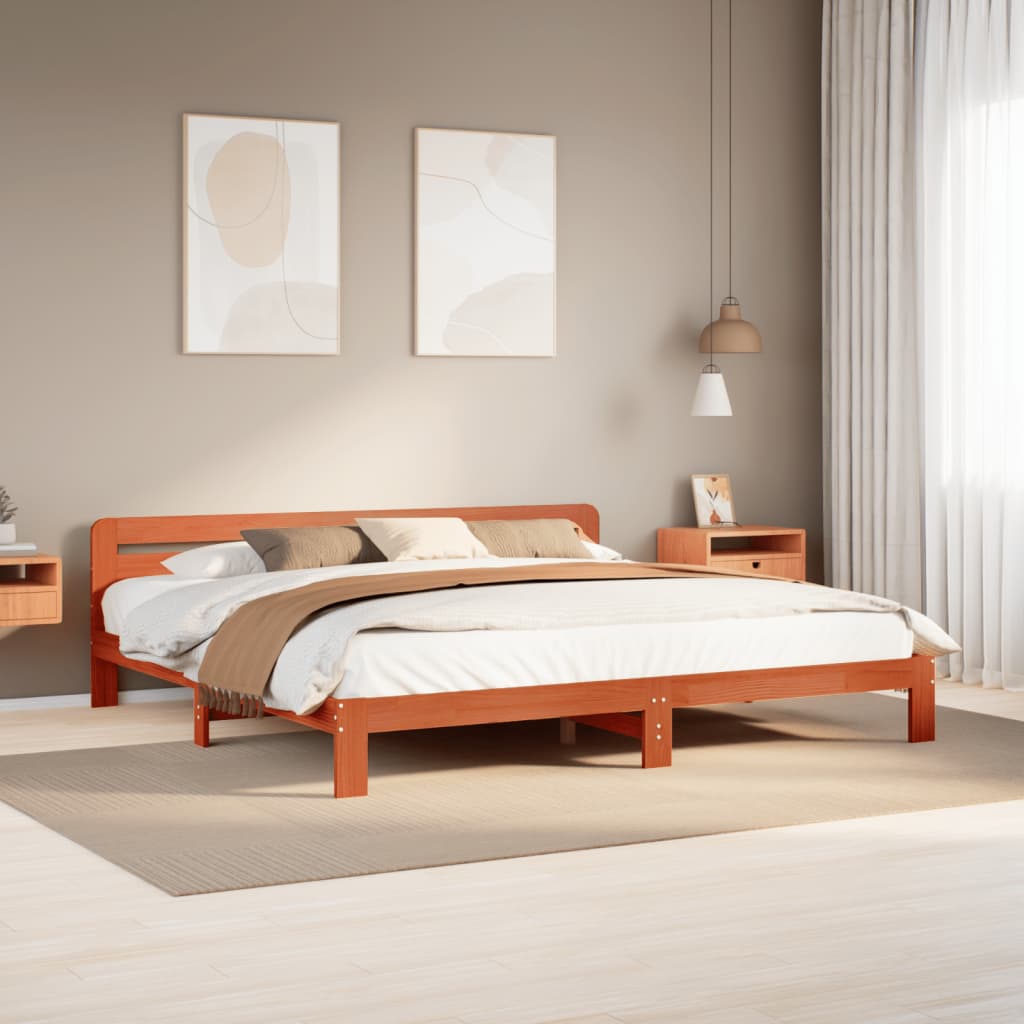 Cadre de lit sans matelas cire marron 180x200cm bois pin massif - XIOS