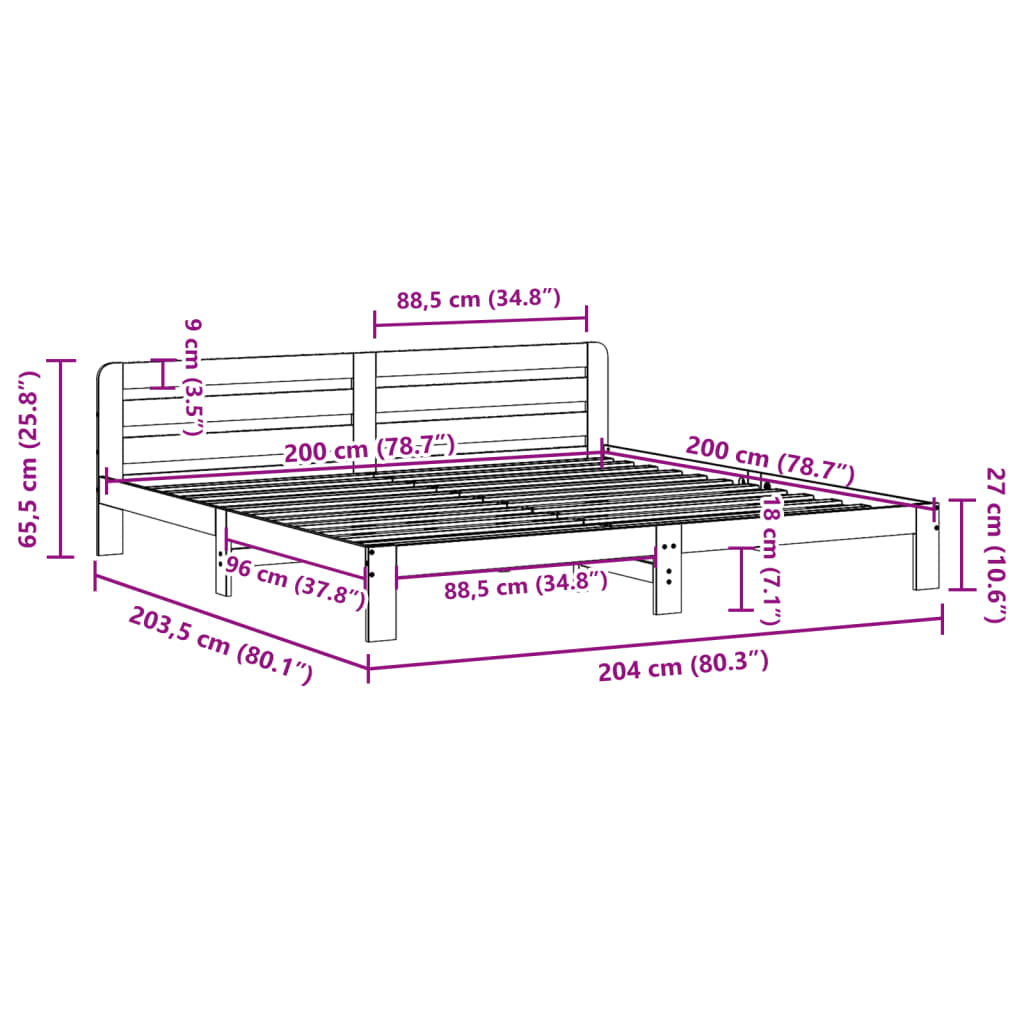 Cadre de lit sans matelas blanc 200x200 cm bois massif de pin - XIOS