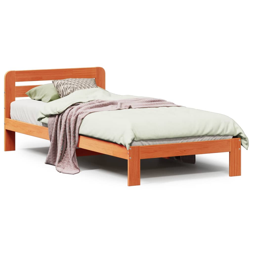 Cadre de lit sans matelas cire marron 90x190 cm bois pin massif - XIOS