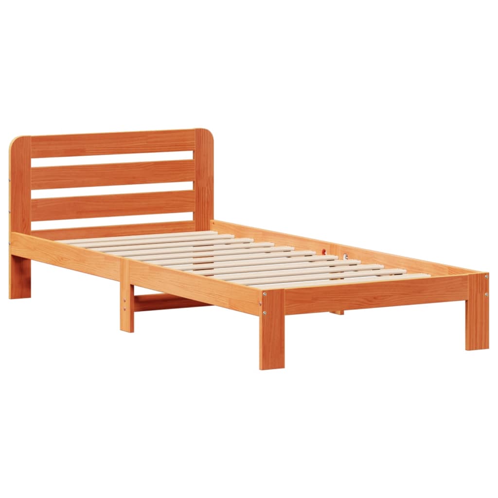 Cadre de lit sans matelas cire marron 90x190 cm bois pin massif - XIOS
