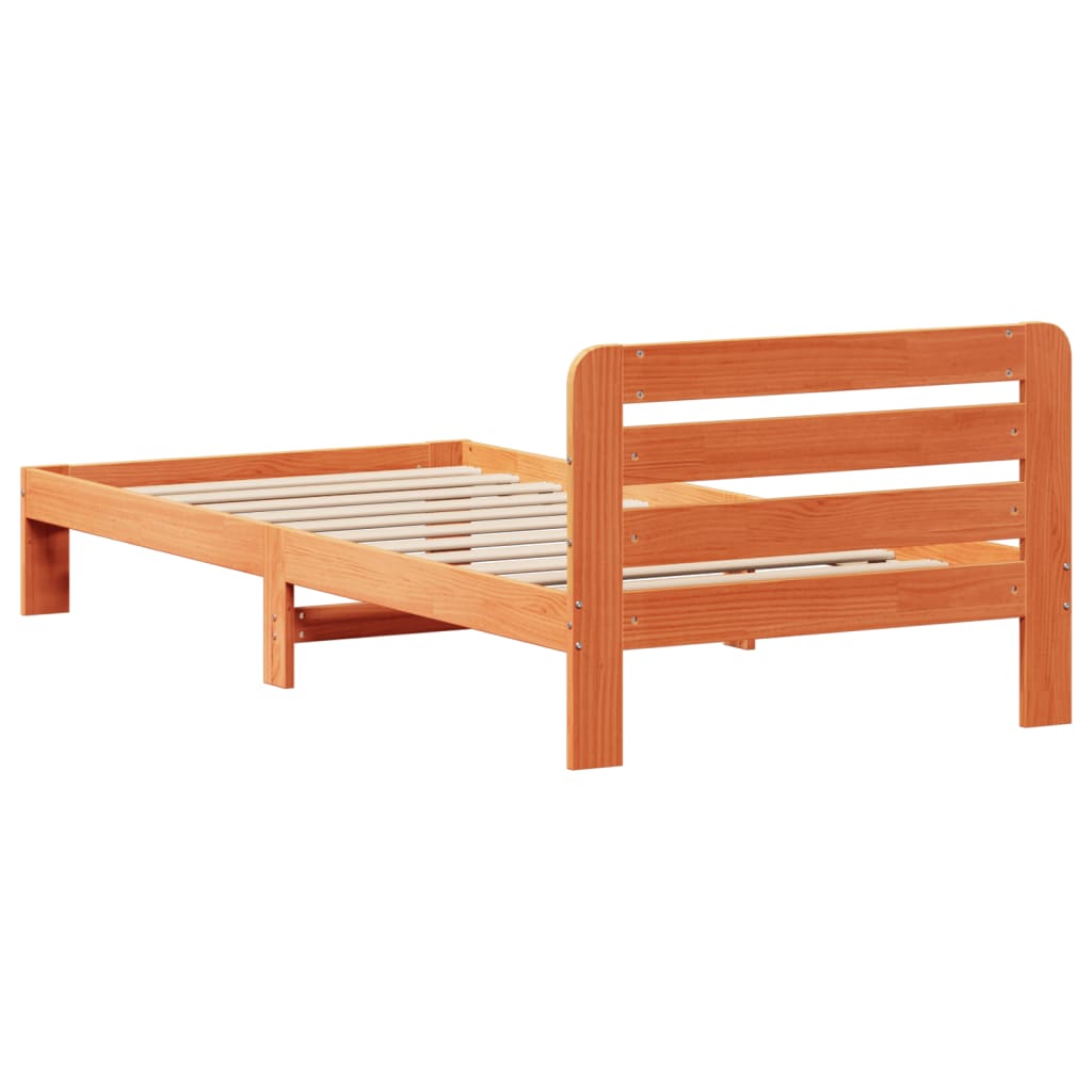 Cadre de lit sans matelas cire marron 90x190 cm bois pin massif - XIOS