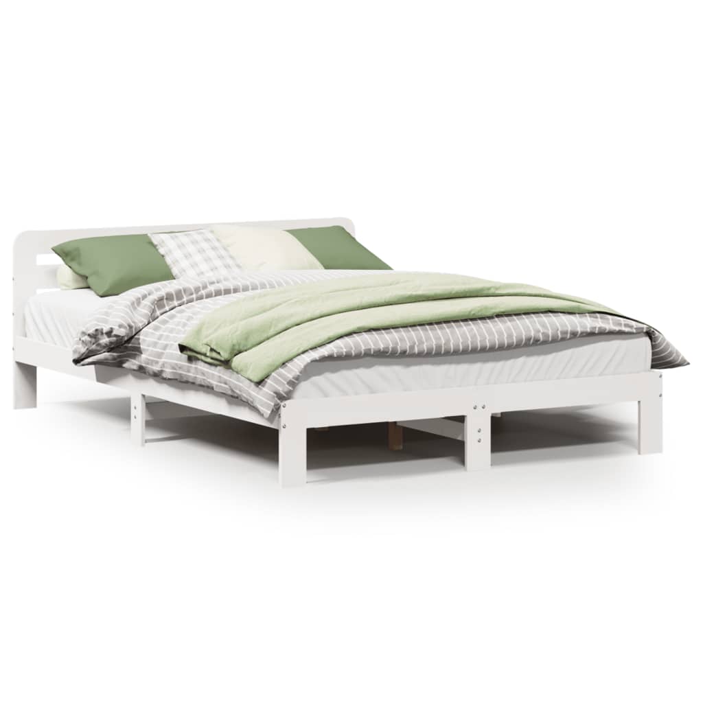 Cadre de lit sans matelas blanc 140x190 cm bois de pin massif - XIOS
