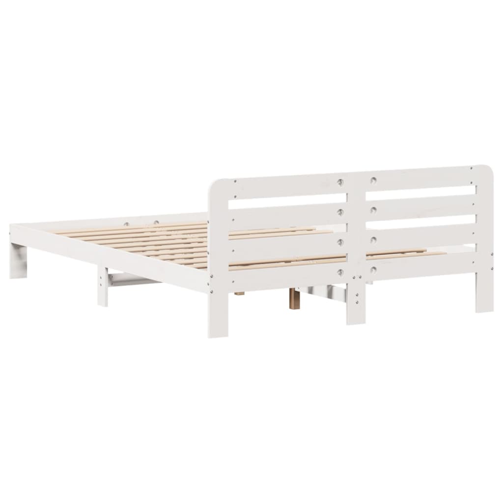 Cadre de lit sans matelas blanc 140x190 cm bois de pin massif - XIOS