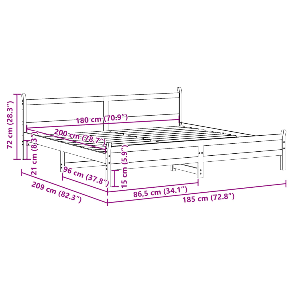 Cadre de lit sans matelas blanc 180x200 cm bois massif de pin - XIOS
