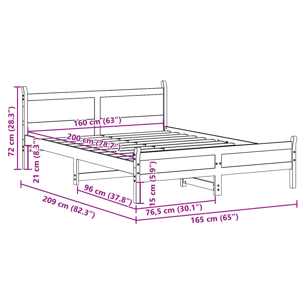 Cadre de lit sans matelas cire marron 160x200cm bois pin massif - XIOS